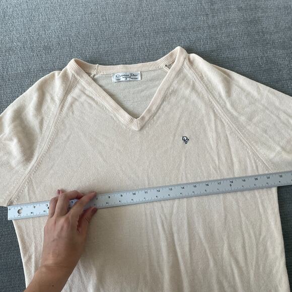 Vintage Christian Dior Monsieur Sweater Mens XL Ivory V-Neck Stretch Made USA - Picture 3 of 8